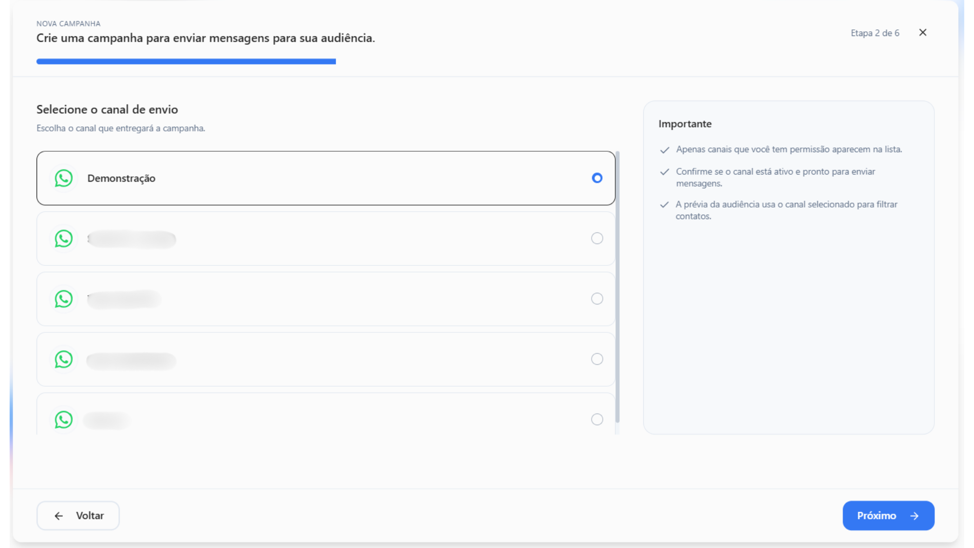 Canal de envio da campanha