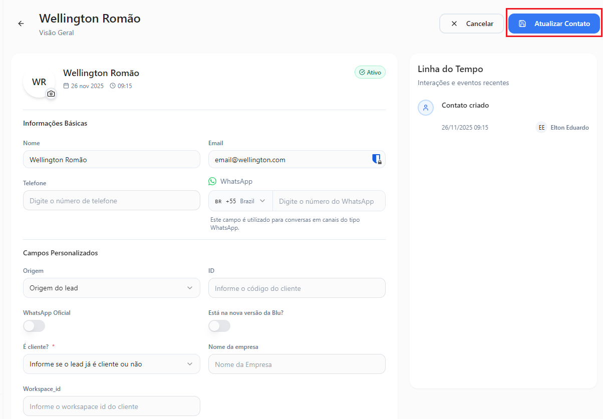 Botão de atualizar contato