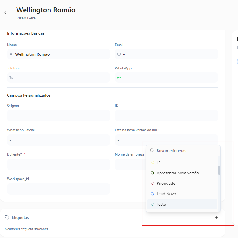 selecionar etiqueta no contato